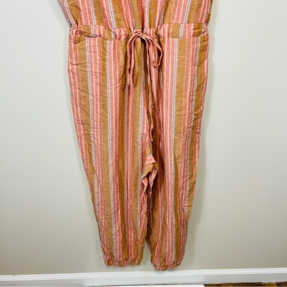 Anthropologie DREW Brown Striped Sleeveless Linen Blend Jogger Jumpsuit - LARGE - Picture 5 of 15